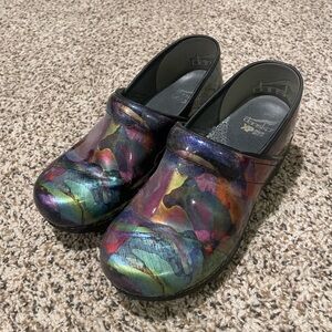 Dansko XP 2.0 clogs, glossy metallic watercolor color